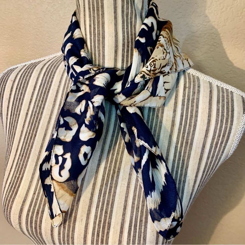 Animal Print Scarf Blue Big Cats Gold Orange Tiger Leopard Cheetah Classy - Picture 7 of 13